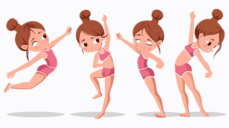 Cartoon Character Performing Gymnastics Exercise on White Backgroundのイラスト素材