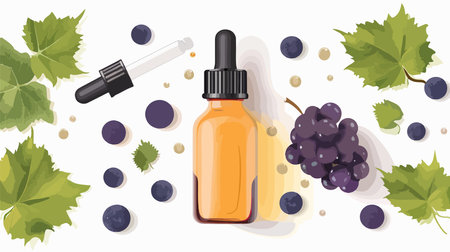 Artfully Composed Still Life with Natural Grape Seed Oil Bottle on Whiteのイラスト素材