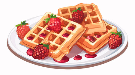 Scrumptious Waffles on White Background for a Breakfast Treatのイラスト素材