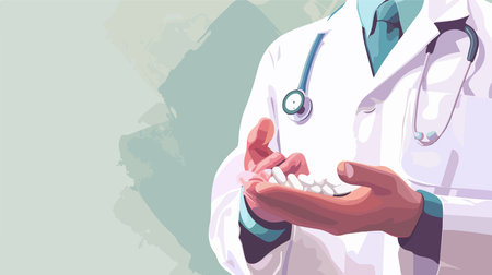 Doctor in Medical Glove Holding Pills for Medical Treatment on White Backgroundのイラスト素材