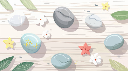 Spa Stones on a White Wooden Table: Relaxation and Tranquilityのイラスト素材