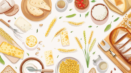 Assortment of Gluten-Free Products on a Pristine White Backgroundのイラスト素材