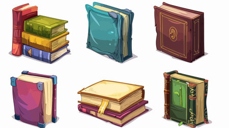 Assortment of Hardcover Books Displayed on a Clean White Backgroundのイラスト素材