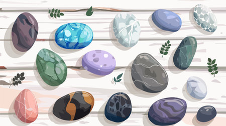 Spa Stones on a White Wooden Table: Relaxation and Tranquilityのイラスト素材
