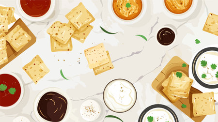 Crispy Rusks with Beer and Dip Sauce on Light Marble Backgroundのイラスト素材
