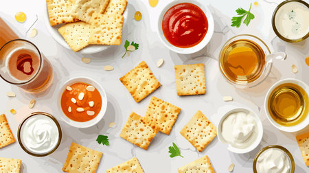 Crispy Rusks with Beer and Dip Sauce on Light Marble Background