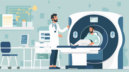 Doctor Examining Patient's MRI Scans for Multiple Sclerosis Evaluationのイラスト素材