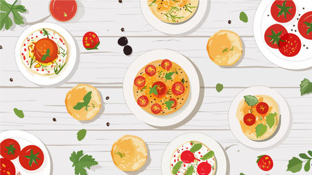 Vibrant Collection of Homemade Vegetarian Cutlets on a White Tabletopのイラスト素材