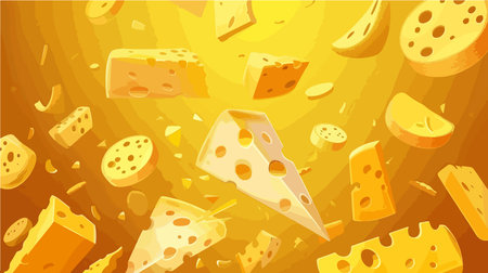 Golden Cheese Rain: A Delightful Array of Cheeses Descending from Aboveのイラスト素材