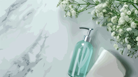 Dispenser of Liquid Soap on White Marble Surface with Table Top Viewのイラスト素材