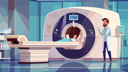 Doctor Examining Patient's MRI Scans for Multiple Sclerosis Evaluationのイラスト素材