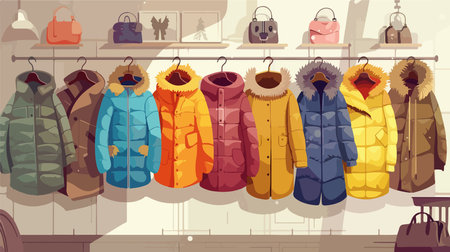 Warm Coats Displayed on a Rack in a Stylish Roomのイラスト素材