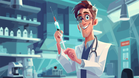 Doctor Preparing Medical Syringe with Needle for Intravenous Injection Close-upのイラスト素材