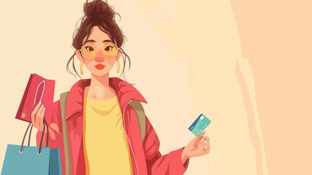 A person carrying paper shopping bags with a thoughtful facial expressionのイラスト素材