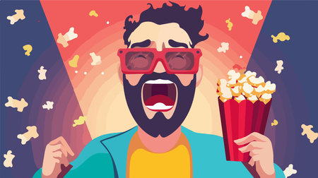 Person Immersed in 3D Cinema Experience with Popcornのイラスト素材