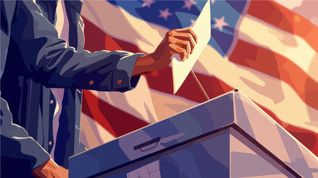 American Voter Casting Ballot in Election at Polling Placeのイラスト素材