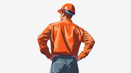 Engineer in Hard Hat on White Background Back View Engineering Safety Conceptのイラスト素材
