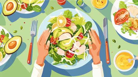 Mouthwatering Chicken Avocado and Vegetable Salad with Fresh Ingredientsのイラスト素材