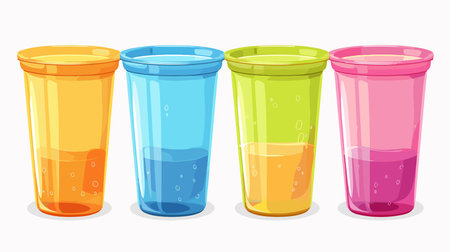 Empty and Full Reusable Smoothie Plastic Cups Isolated on White Backgroundのイラスト素材