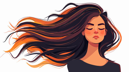 Illustration of flowing hair with orange highlights on white backgroundのイラスト素材