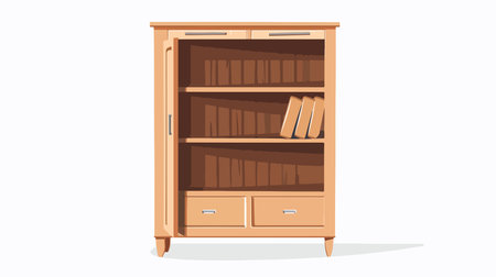 Stylish Wooden Cabinet Creates a Minimalist Ambiance in a White Spaceのイラスト素材