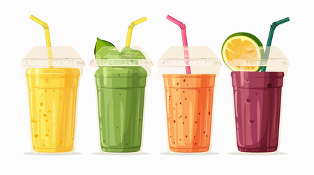 Empty and Full Reusable Smoothie Plastic Cups Isolated on White Backgroundのイラスト素材