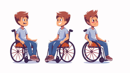 Emotional Teenage Boy in Wheelchair Expresses Intense Feelings on White Backgroundのイラスト素材