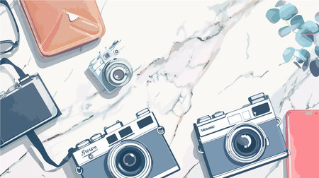 Flat Lay Display of Essential Blogging Equipment: Camera and Accessories