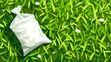 Top-View of Fertilizer Bag on Lush Green Grass Outdoorsのイラスト素材