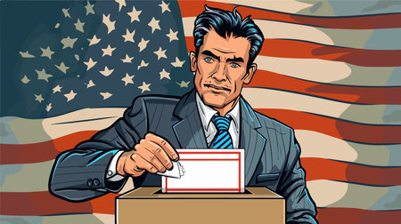American Voter Casting Ballot in Election at Polling Placeのイラスト素材