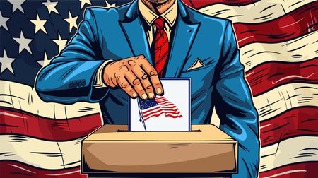 American Voter Casting Ballot in Election at Polling Placeのイラスト素材