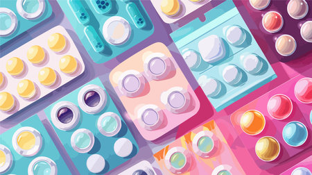 Contact Lenses in Packages Arranged in a Flat Lay Displayのイラスト素材