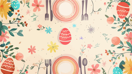 Festive Easter Table Setting with Stunning Floral Arrangementのイラスト素材
