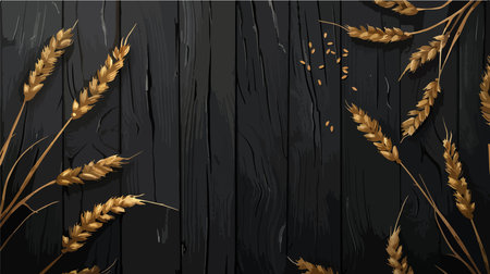 Ears of Wheat on Dark Wooden Surface for Rustic Harvest Still Lifeのイラスト素材