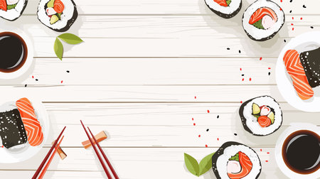 Sushi Rolls on a Flat Lay Compositionのイラスト素材
