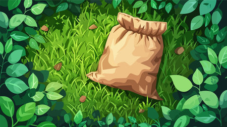 Top-View of Fertilizer Bag on Lush Green Grass Outdoorsのイラスト素材