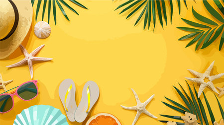 Summer Vibes: Beach Accessories on a Vibrant Yellow Background