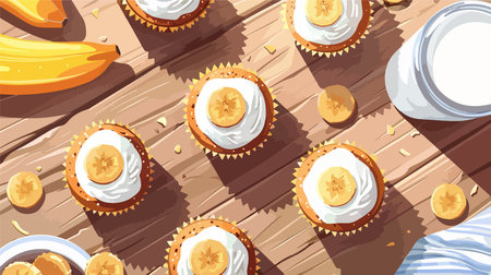Homemade Banana Muffins Arranged Elegantly on a White Tablecloth