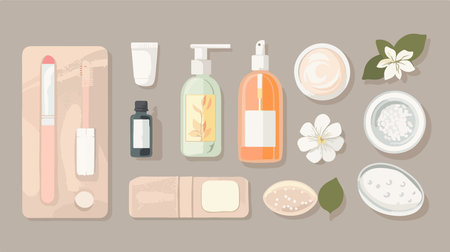 Relaxing Spa Ambiance with Soft Towels and Cosmetic Productsのイラスト素材
