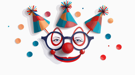 Playful Flat Lay Featuring a Clown Face Composed of Colorful Party Glassesのイラスト素材