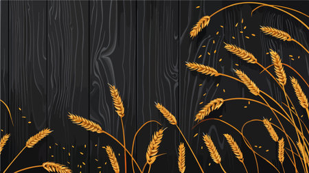 Ears of Wheat on Dark Wooden Surface for Rustic Harvest Still Lifeのイラスト素材