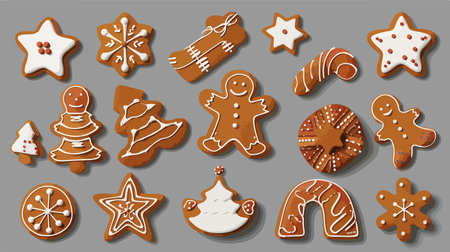 Festive Christmas Gingerbread Cookies Assortment on a Gray Background