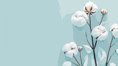 Light Blue Backdrop Showcases Delicate Puffs of Fluffy Cotton Flowersのイラスト素材