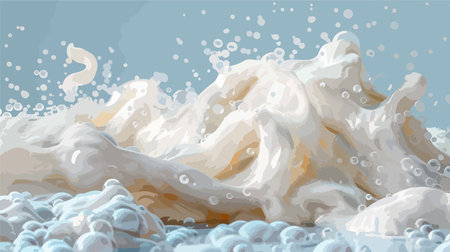 Fluffy Greyish White Bath Foam in a Cartoon Style Closeupのイラスト素材