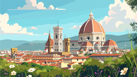 Majestic Sunrise over Florence's Santa Maria del Fiore Cathedral in February 2024のイラスト素材