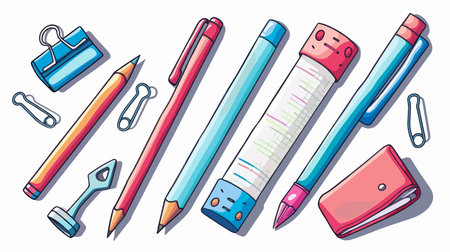 Four Colorful School Supplies on a White Background