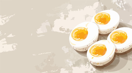 Freshly Boiled Eggs on a Grey Textured Table with Scattered Shellsのイラスト素材