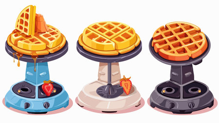 Modern Electric Waffle Makers: A Culinary Quadruple Delight on a Pristine White Backgroundのイラスト素材
