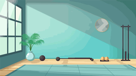 Fitness Inventory Equipment Displayed on Gym Floorのイラスト素材