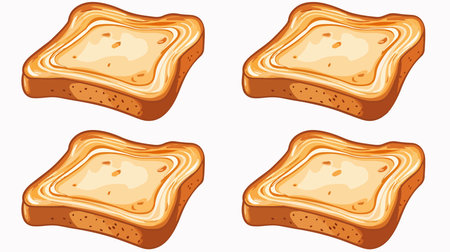 Toasty Delight: Four Slices of Bread Golden-Crisped on a Pristine White Backdropのイラスト素材